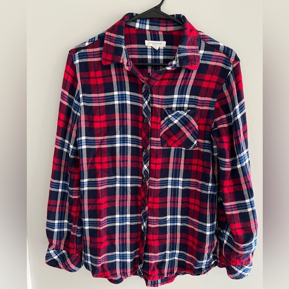 Red & Blue Plaid Button Down Flannel Shirt Size Women's Small